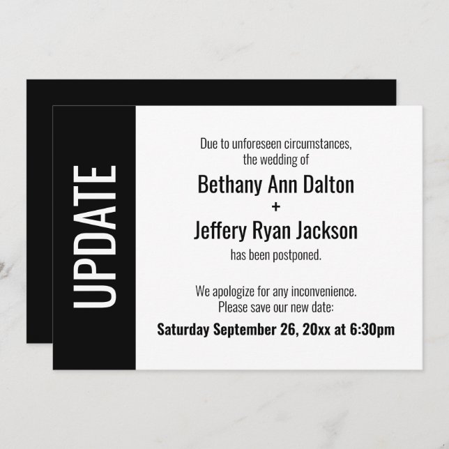 Bold Update Postponed Wedding Announcement (Front/Back)