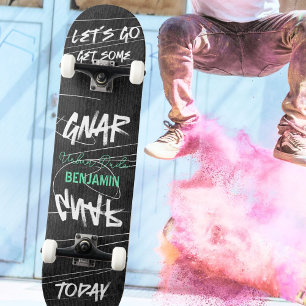 Bold Urban Graffiti Hand-Drawn Black White Skateboard