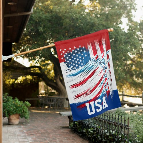 Bold USA Brushstroke Patriotic Art House Flag
