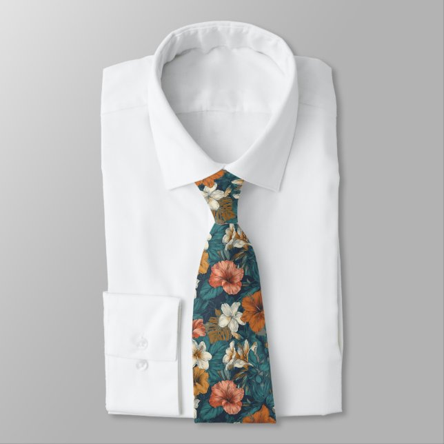Bold Valentine Gifts For Him Tropical Floral Neck Tie (Tied)