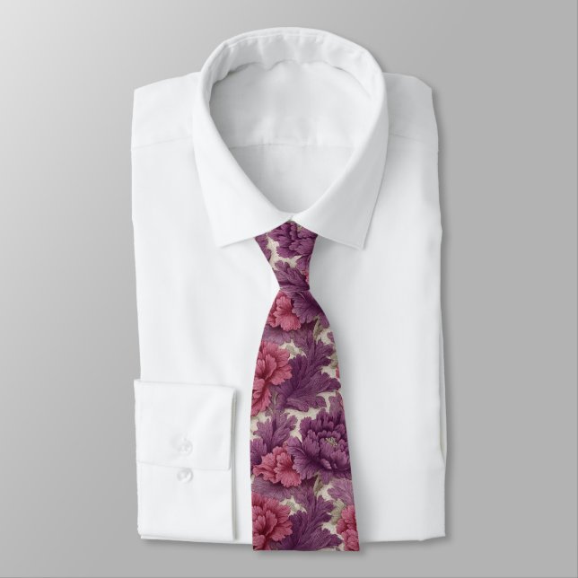 Bold Valentine Gifts For Husband Peonies Neck Tie (Tied)