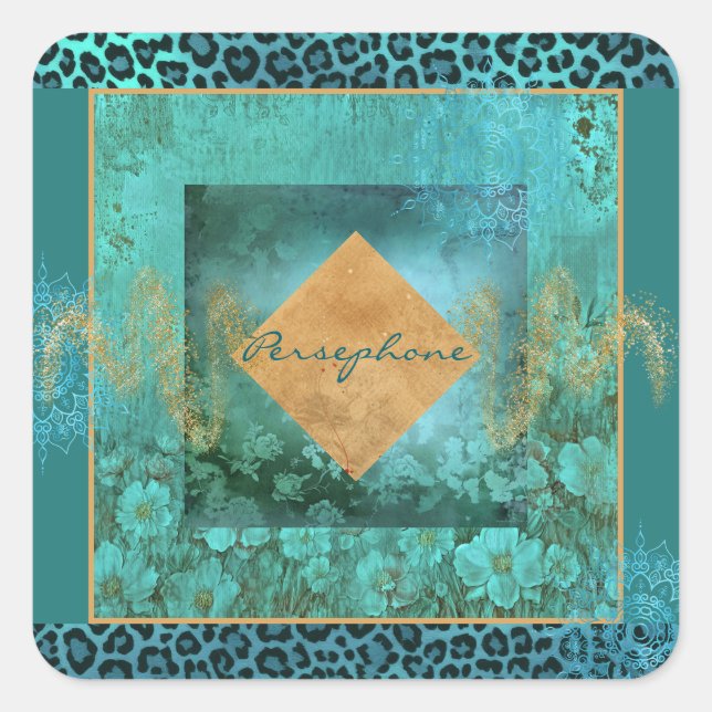 Bold veridian green aqua color square sticker (Front)