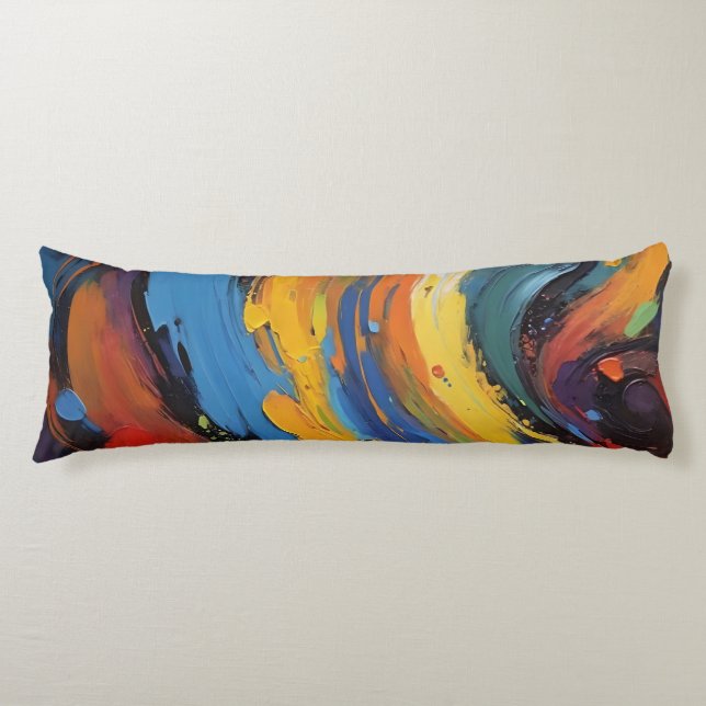 Bold Vibrant Abstract Oil Painting Fluid Swirls Body Pillow (Front)