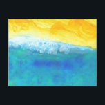 Bold Vibrant Abstract Seascape Painting Postcard<br><div class="desc">A lively energetic acrylic seascape painting with blue green waters and crashing white waves with a bold and vibrant swirling yellow sky.</div>
