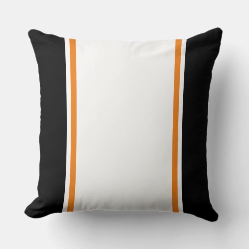 Bold Vibrant Black White Festive Orange Pinstripes Throw Pillow