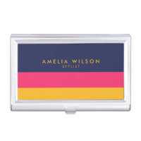 Bold Vibrant Blue Pink Yellow Color Block Business Card Case