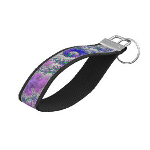 Bold Vibrant Colorful Funky Trippy Fractal Spiral Wrist Keychain