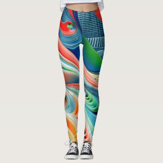 Bold Vibrant Fluid Geometry Leggings