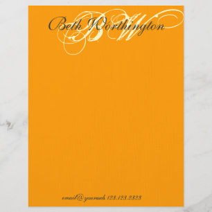 Bold Vibrant Orange Color Chic Lettering Monogram Letterhead