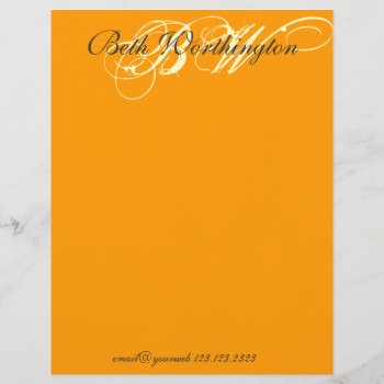 Bold Vibrant Orange Color Chic Lettering Monogram Letterhead by 911business at Zazzle