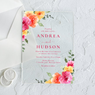 Bold & Vibrant Spring Summer Floral Wedding Acrylic Invitations