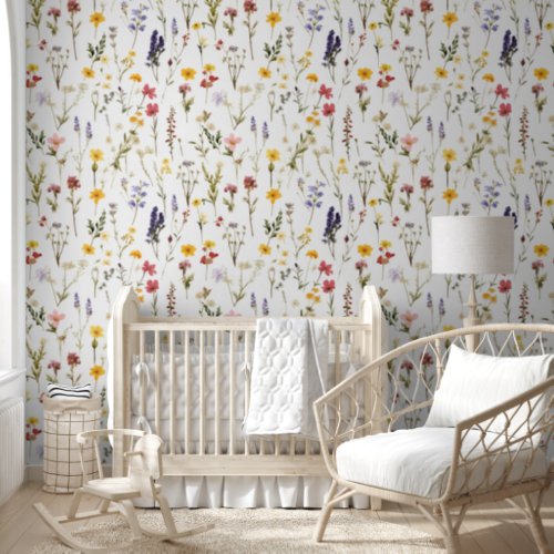 Bold Vibrant Wildflowers Floral Botanical White Wallpaper