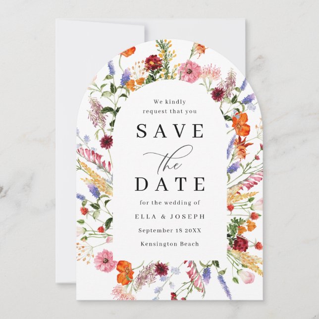 Bold Vibrant Wildflowers Wedding Save The Date (Front)