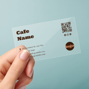 Bold Vintage Cafe Business Card QR Code Clear Business Cards