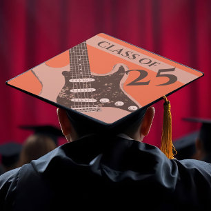 Bold Vintage Electric Guitar Cool Orange Music Graduation Cap Topper