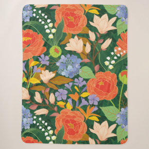 Bold Vintage Garden Floral Pattern Sherpa Blanket