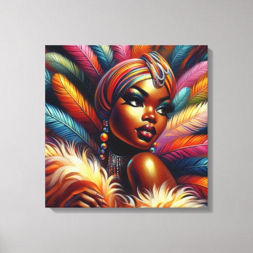 Bold Vintage Pin_Up African Woman Feathers 1960s Canvas Print