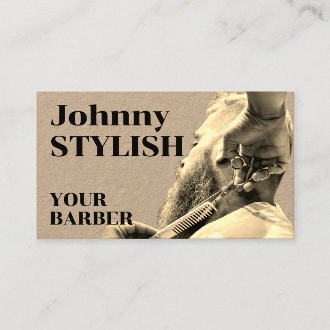Bold vintage tone barber business card (Front)