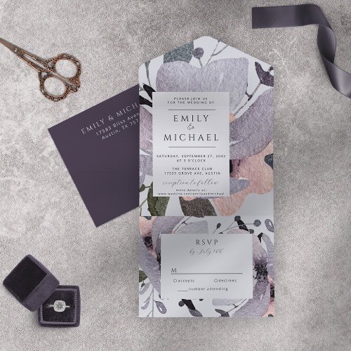 Bold Violet Plum Mauve Floral Abstract All In One  All In One Invitation