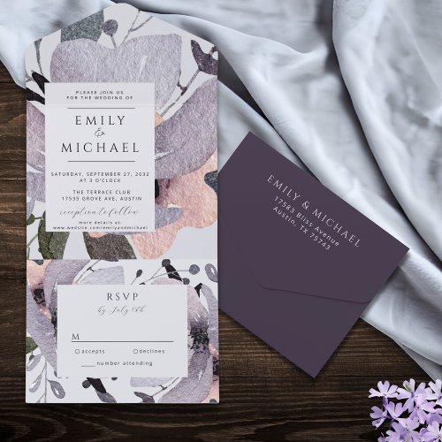 Bold Violet Plum Mauve Floral Abstract All In One  All In One Invitation