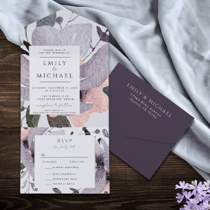 Bold Violet Plum Mauve Floral Abstract All In One Invitation