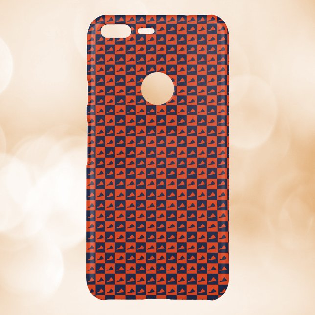  Bold Virginia Silhouette Checkerboard Orange Blue Uncommon Google Pixel XL Case (A phone case with an orange and blue pattern of the US state of Virginia.)
