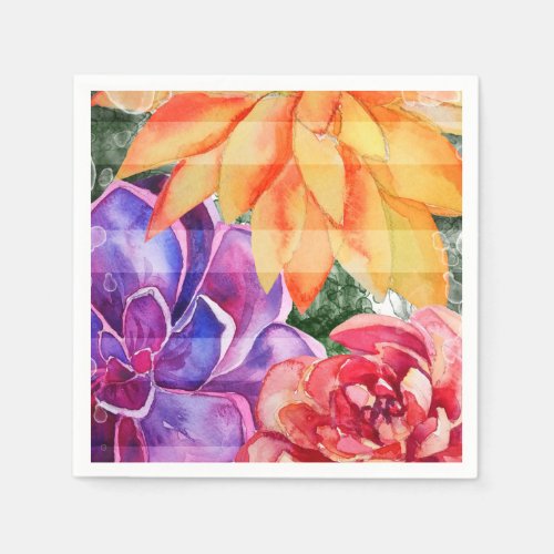 Bold Vivid Vibrant Colorful Succulents Paper Napkins