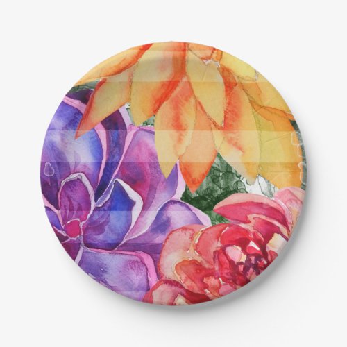 Bold Vivid Vibrant Colorful Succulents Party Paper Plates