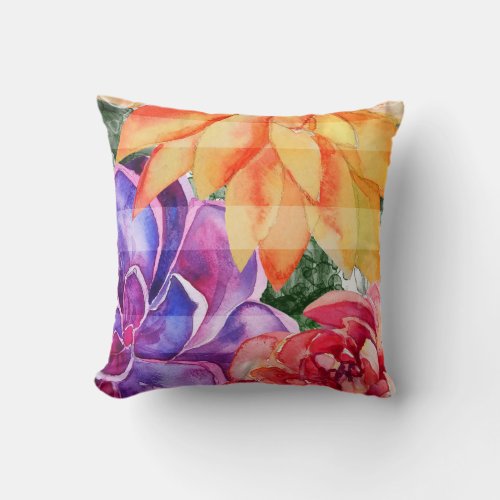 Bold Vivid Vibrant Colorful Succulents Throw Pillow