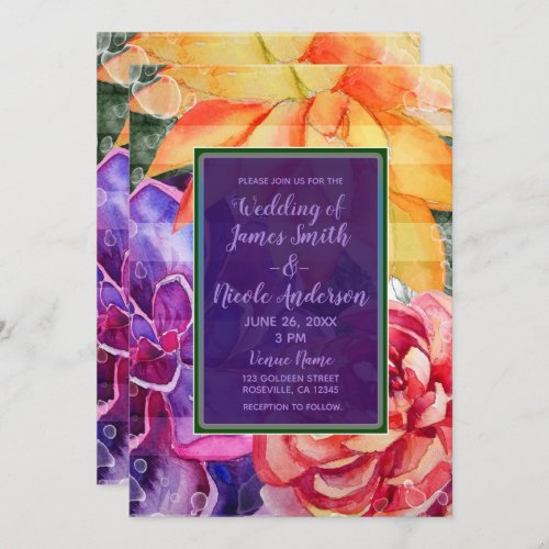 Bold Vivid Vibrant Colorful Succulents Wedding Invitation