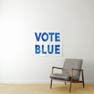 Bold Vote Blue watercolor text political Tapestry