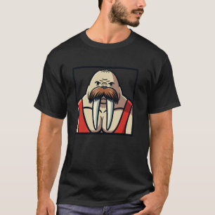 Bold Walrus Circus Strongman Cartoon Vector Art Pr T-Shirt