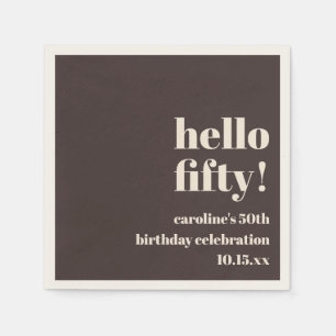 Bold Warm Brown Cute Modern Custom 50th Birthday Napkins