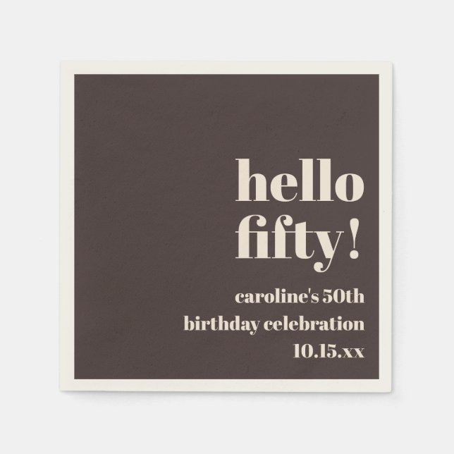 Bold Warm Brown Cute Modern Custom 50th Birthday Napkins (Front)
