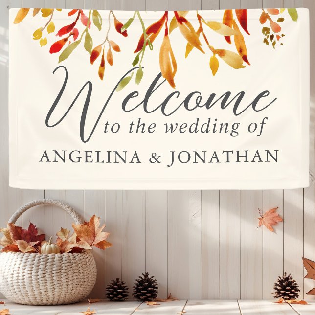 Bold Watercolor Autumn Leaves Cream Wedding Banner (Creator Uploaded)