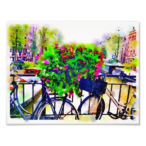 Bold Watercolor Bicycles and Flowers Print