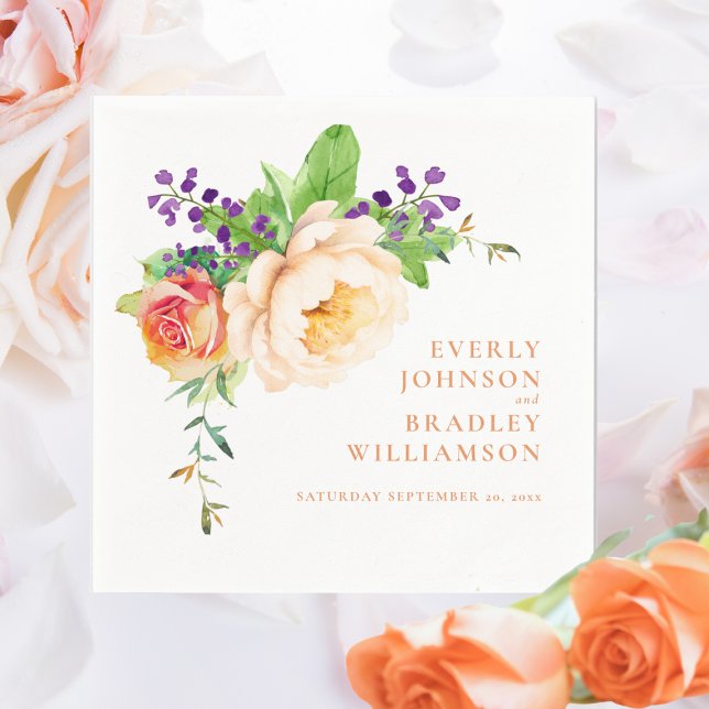 Bold Watercolor Floral Botanical Romantic Wedding Napkins (Creator Uploaded)
