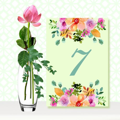  Bold Watercolor Floral Bouquet Wedding Table Number