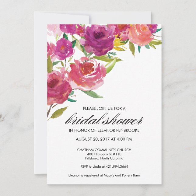 Bold Watercolor Floral Bridal Shower Invitation (Front)