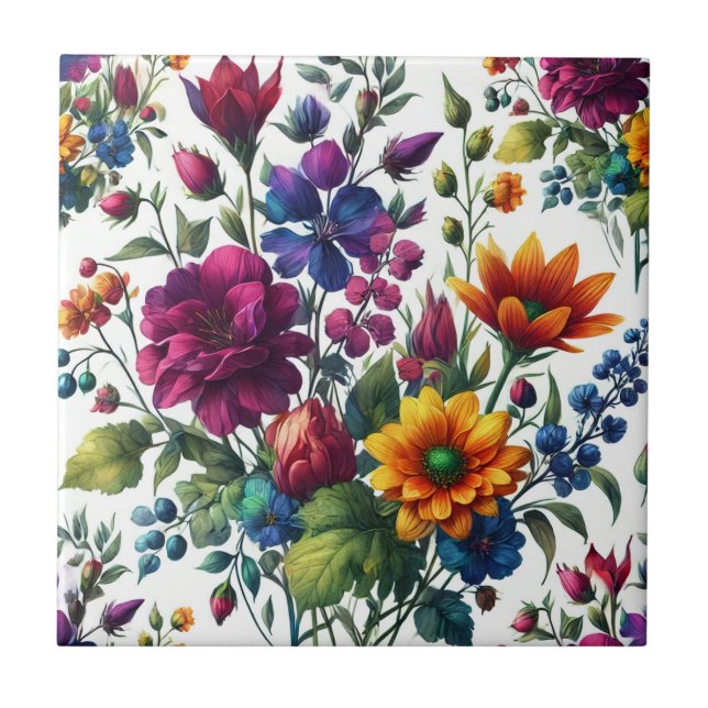 Bold Watercolor Floral  Ceramic Tile (Front)