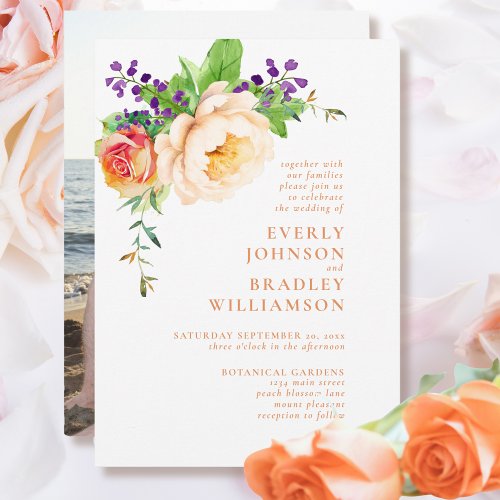 Bold Watercolor Floral Romantic Soft Photo Wedding Invitation