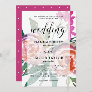 Bold Watercolor Floral with Overlay Wedding Invitation