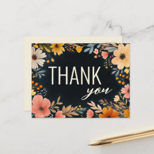 Bold Watercolor Florals Custom THANK YOU Postcard