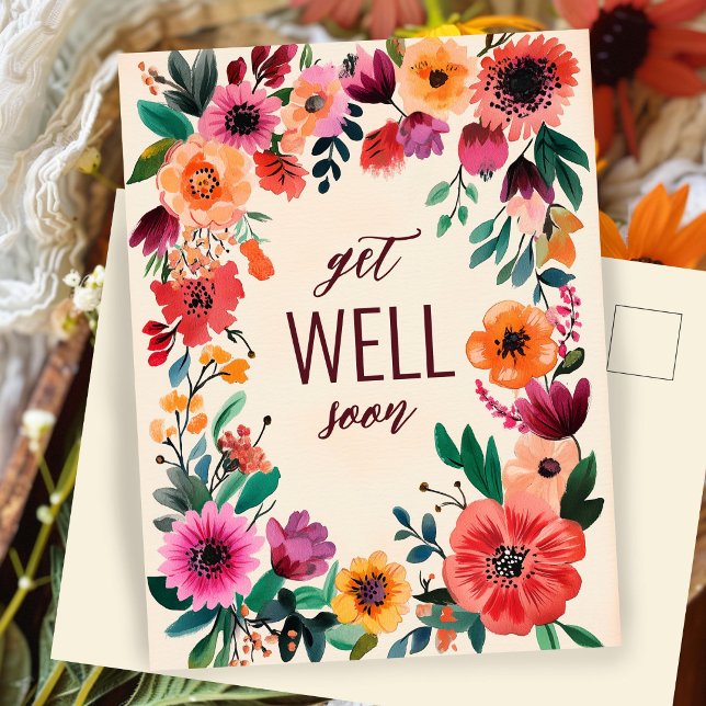 Bold Watercolor Florals  WELL SOON CUSTOM  Postcard (Bold Watercolor Florals WELL SOON CUSTOM Postcard
)