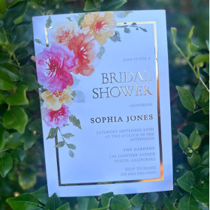 Bold Watercolor Flowers Spring Bridal Shower Foil Invitation