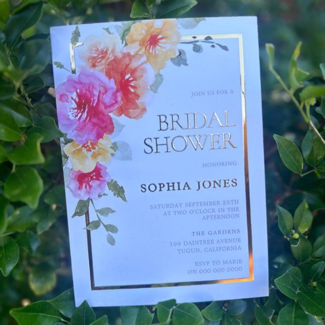 Bold Watercolor Flowers Spring Bridal Shower Foil Invitation (Creator Uploaded)