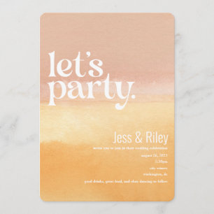 Bold Watercolor Let's Party Wedding Invitation