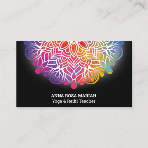   Bold Watercolor Rainbow Mandala Spiritual Business Card