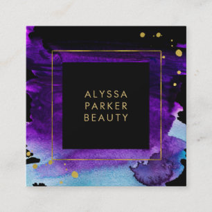 Bold Watercolor Splash Custom Square Business Card