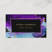 Bold Watercolor Splash with Faux Gold Look Accents Business Card (Front)